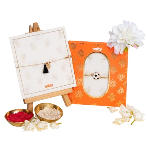 Image of Salty Rakhi for Brother & Bhaiya Bhabhi | Wrist Band Gift Pack for Sister, Bro, Bhaiya and Bhabhi | Bracelet for Men, Women | Fancy Jewellery Combo Gifts | Gift for Rakshabandhan | Traditional Rakhi Gift