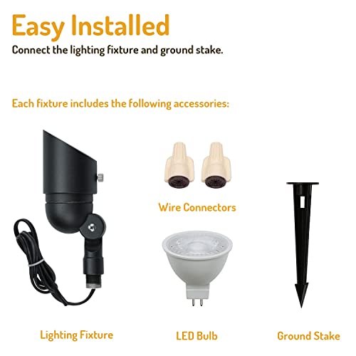 Lumina 4W Led Landscape Lighting Waterproof Landscape Lights Outdoor Low Voltage Spotlights For Walls Trees Flags Light With Warm White Mr16 Led Bulb Abs Ground Stake (Black, 2 Lights) #TOP1
