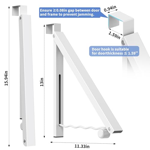 Image of Hleelomi Clothes Drying Rack for Laundry Room Organization,Foldable Over The Door Drying Racks for Saving Space, 1 Hanger White