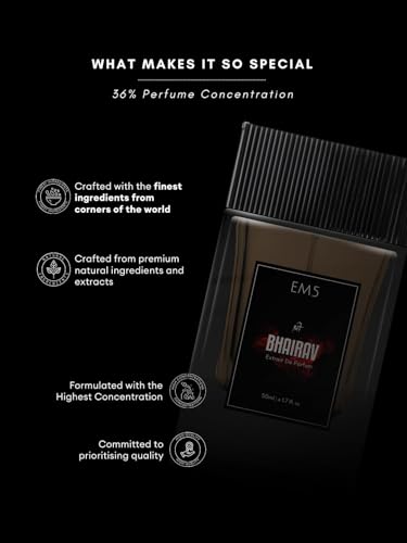 Image of EM5 Bhairav Extrait De Parfum (36%) Spray for Men | Dark, Animalic, Smoky, T0b@cco, Leather, Oud Fragrance | Raw, Unapologetic, Untamed Scent | Strong & Long Lasting Perfume | Gift For Men | 50ml