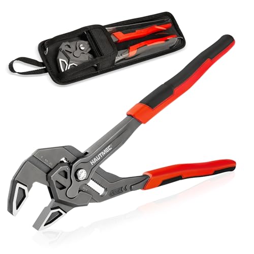 Image of HAUTMEC Adjustable Pliers Wrench, 12-Inch Smooth Jaw Parallel Pliers, Heat-Treated CR-V Steel & Phosphated Rust-Resistant, SAE /Metric Scale, Storage Belt Pouch for Professional Plumbing & DIY
