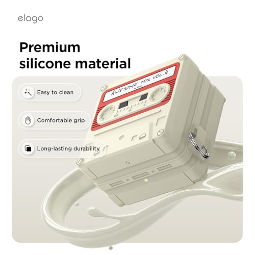 Image of elago Cassette Tape Compatible with Samsung Galaxy Buds 4 Pro Case & Galaxy Buds 4 Case, Carabiner Included, Full Protection, Headphone Accessories, for Men, for Women (Classic White)