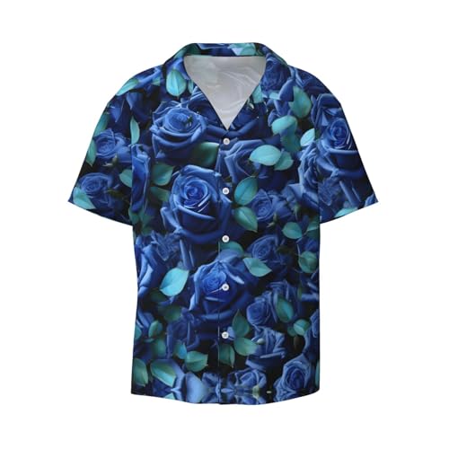 Chemise haut de gamme homme à roses bleues coupe classique boutonnée chic