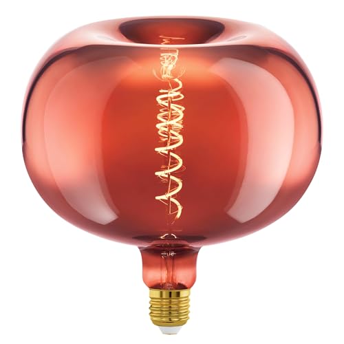 Eglo Lampe LED E27 dimmable, forme pomme, Big Size, filament vintage spirale, ampoule Edison cuivrée vaporisée de très grande taille, 4 watts, 40 lumens, blanc chaud, 1600 Kelvin, Ø 22 cm