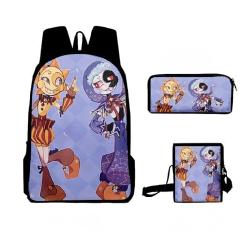 Faniths Sundrop and Moondrop Backpack 3Pcs Set Sundrop Moondrop 3D Figure Printed Backpack - Perfect for Casual Daypacks (A-6,3pcs)