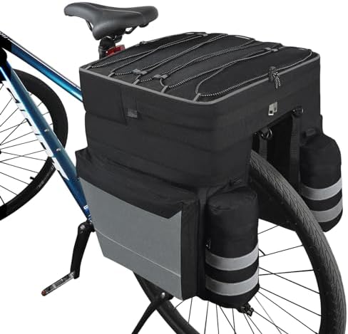 Bike Bag 3 in 1 Bicycle Pannier Bags, Large Capacity Waterproof Bicycle Rear Seat Carrier Trunk Bag with Reflective Trim, Multifuction Commuter Saddle Bags with Rain Cover