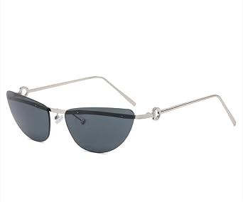 Rimless Cat-Eye Sunglasses for Women - Metal Frame with Decorative Ring Detail, UV Protection Tinted Lenses