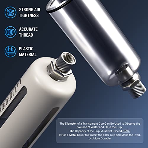 Tailonz Pneumatic 1/2 Inch Npt White Air Filter Pressure Regulator Combo Piggyback, Air Tool Compressor Filter With Gauge Aw4000-04 #TOP4