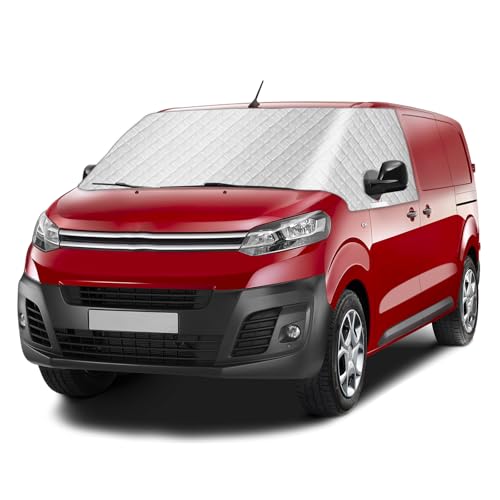 FormiPow Frostschutz Windschutzscheibe für Citroën Jumpy Peugeot Expert Opel Vivaro 2016-2023, Frontscheibenabdeckung Winter 5-Schicht Eisschutz Schneeschutz, Abdeckung gegen Eis und Schnee mit Tasche