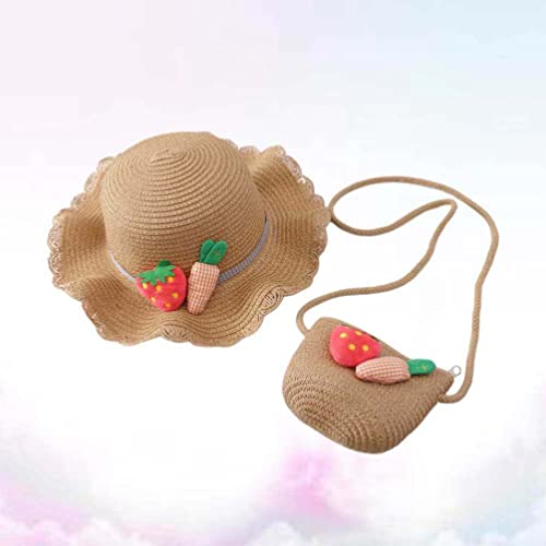 1 Conjunto Bolsa De Palha Transversal Bolsa De Palha Pequena Chapéu De Proteção Solar Menina Bolsa T