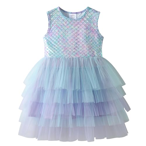VIKITA Girls Tutu Dress, Sleeveless Birthday Party Outfit for Girls, Summer Layered Tulle Dress,SH2313 5T Blue