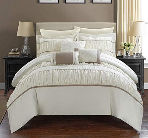 Chic Home 10 Piece Cheryl Comforter Set, Queen, Beige