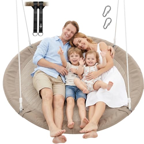Image of Trekassy 60 inch Large Saucer Tree Swing for Kids Adults 900D Oxford Waterproof with 2pcs Hanging Straps, Taupe