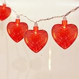 Valentines Red Heart String Lights Plug in, 8.5Ft Outdoor Valentine's Day Decorations Lights with 10 Red Glitter Heart Lights, Hanging Heart Fairy Lights for Indoor Window Wedding Birthday Party Decor