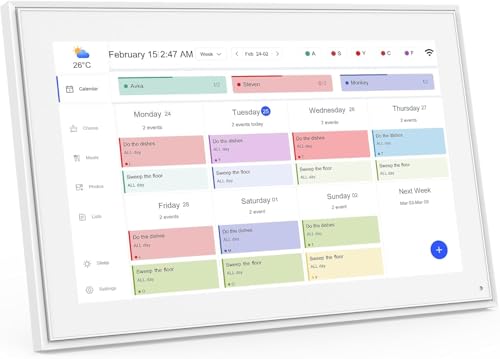 Image of 15.6 Inch Digital Calendar with Wall Mount Option, HD Touchscreen Planner, Wi-Fi sync, Color Coded Scheduling, Meal Planning, Chore Chart for Family and Home Organization
