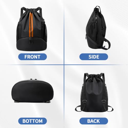 Image of JELUTAR Drawstring Backpack Gym Bag with Shoes Compartment, Black Orange