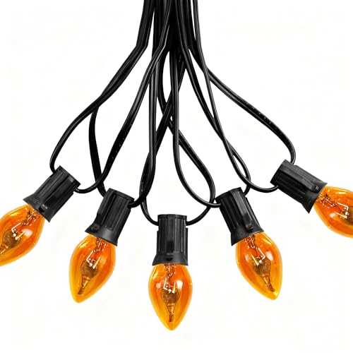 Oviejo Flickering Flame String Lights, 25Ft C7 Orange Halloween String