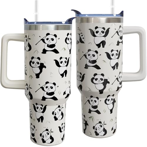 bchiijds 40 oz Panda Cup Tumbler with Handle Lid and Straw, Panda Gifts for Women, Cute Tumblers for Women