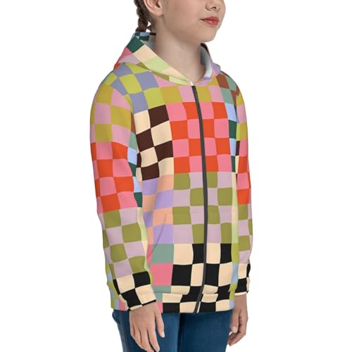 Retro Checkered Kids Pullover Hoodies Boys Zip Up Sweatshirts Girls Athletic Clothes with Pocket4