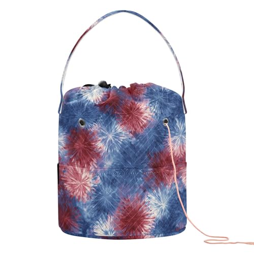 Image of ElliTarr Crochet Bag Yarn Bag with Handle Portable Knitting Project Bag Travel Yarn Storage Organizer Holder Case Retro Tie Dye Fireworks