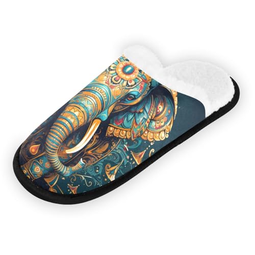 Green Retro Mandala Elephant Slippers For Women Men Soft Memory Foam Non-Slip Animal Winter Indoor House Shoes Travel Slipper2