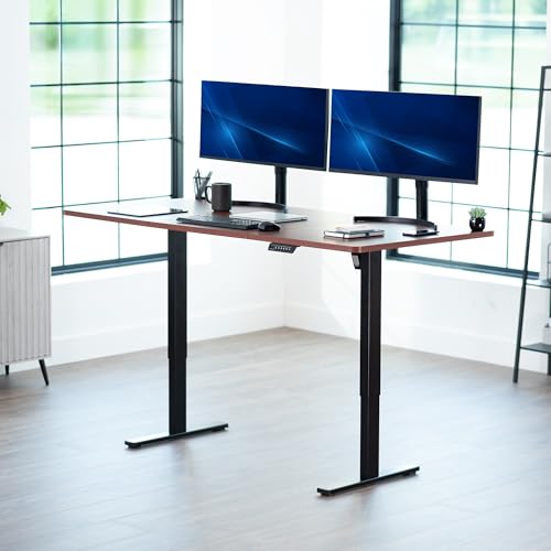 Image of VIVO Dark Walnut 71 x 36 in Standing Desk, DESK-KIT-1B7D-36 | Electric, Holds 220 lbs, Sit Stand, Height Adjustable, Extra Deep Table Top, Memory Presets, 1B Series, Black Frame
