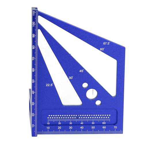 Fockety 3D Multi Angle Measuring Ruler, 22.5-90 Degree Aluminum Alloy Woodworking Square Protractor, High Miter Ruler Layout Measuring Tool for Engineer Carpenter (Blue) - Image 5