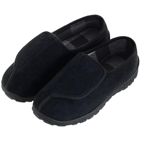 Mens Memory Foam Diabetic Slippers Extra Wide Comfy with Coral Fleece Lining Size 8 Black for Arthritis Edema Swollen Feet House Shoes Cover