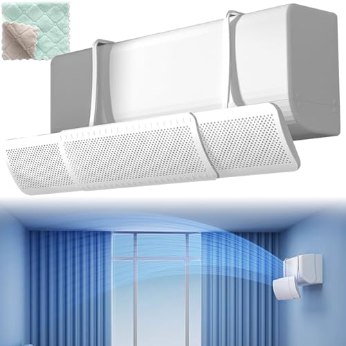 Minarena エアコン風除けカバー 室内機用 エアコン吹き出し口カバー 風向きパネル エアコン 風除け アイボリー 52cm-90cm伸縮調整可能 壁掛け式 ルームエアコン 家庭用 クーラー 風よけ 空調 風向き 風向調整 直撃風 防止 ふき取り付きの