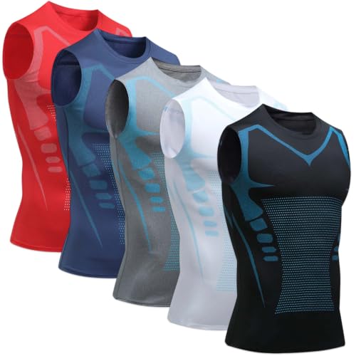 Shirt for Men, Compression Shirt Men, Shape & Control, Pull in Your Stomach & Waist, Quick-Drying and Breathable (US, Alpha, Medium, Regular, Regular, 5pcs)