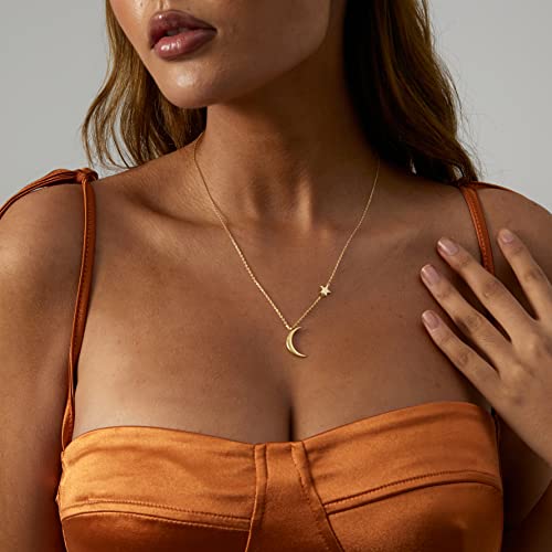 Tasiso Dainty Moon And Star Pendant Necklace Gold Crescent Moon Necklace Delicate Tiny Star Charm Necklace Minimalist Jewelry For Women 46Cm #TOP3