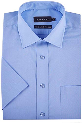 Image of Double Two Mens Short Sleeved Non Iron Cotton Rich Shirts (4500-2) in Fresh Blue in (Collar 21/Chest 62-61")