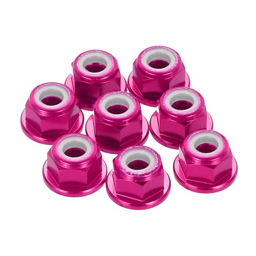 Image of sourcing map 8 Pcs M4 Pitch 0.7mm Aluminum Alloy Lock Nuts Flanged Hex Nuts Nylon Locking Serrated for RC Drone Quadcopter Motor Prop Adapter FPV Parts Fasteners, Rose Red