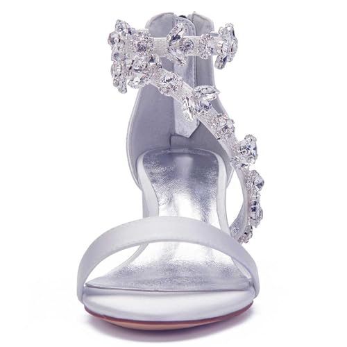 TarfiC Open Toe Heels for Women -Black Nude Gold Silver Rhinestones Zipper Heels Low Block Chunky Women Pumps with Ankle Strap -2.16 Inch3