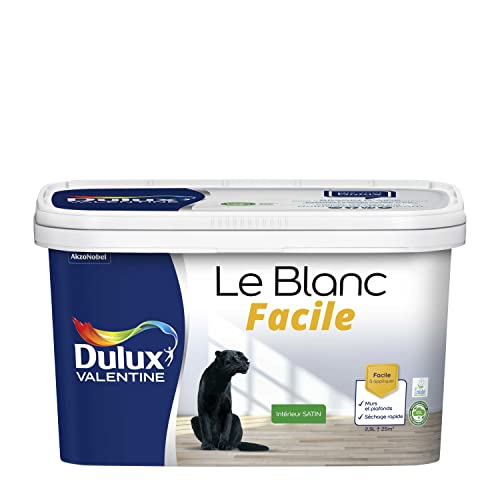 Dulux Valentine Le Blanc Facile - Peinture Intérieure Murs, Plafonds, Boiseries - Facile à appliquer - Satin Blanc 2,5 L