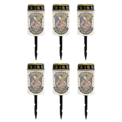 Image of Poceacles Fourth of July Eagle America 250th Pattern Solar Lights Outdoor Grave Candle for Cemetery Decoration Solar Outdoor Lights for United States 250th Anniversary Decor, Pack of 6
