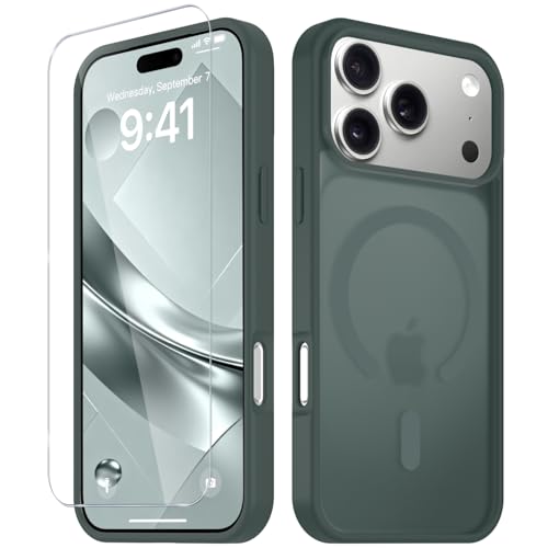 Image of YENAPOON for iPhone 17 Pro Max Case, Matte Magnetic Phone Cover [with 1 Screen Protector] [Support for MagSafe] [Shockproof Military Grade Protection] Translucent Frosted Back, Gray