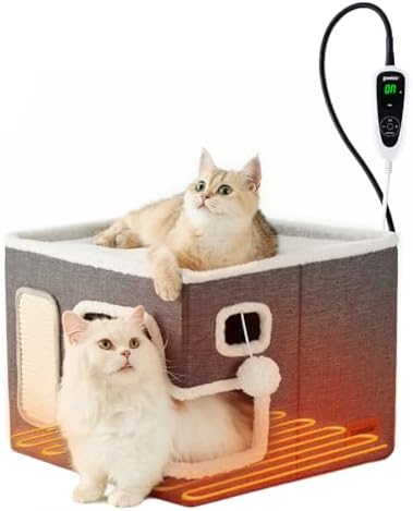 Heated Cat House for Indoor Cats - Cat Warming Bed for Winter wit...