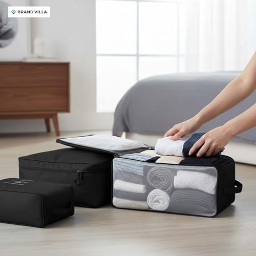 Image of BRAND VILLA 7 Pcs Travel Organizer Set Packing Cubes Luggage Organizer Bags with Shoe Bag, Laundry Pouch & Toiletry Bag for Clothes, Shoes, Accessories, Lightweight Travel Storage for Suitcase (Black)