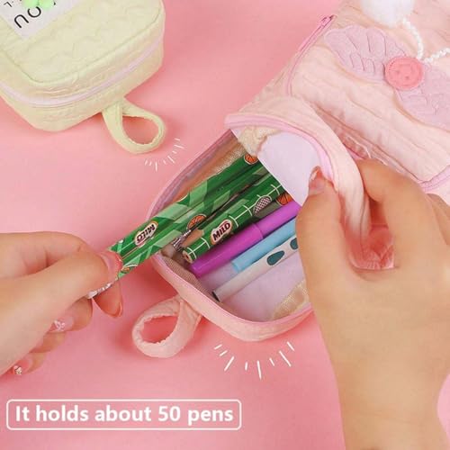 Image of Invite Enterprise Two Layer Aesthetic Pencil Pouch with Plush Ball Decoration for Girls, Smooth Zipper Cute Stationary School Pouches for Kids, Large Capacity Pencil Box for Boys (Pink-HUAGNOU)