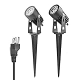 Lemonbest 2pcs Bright Outdoor Landscape LED Lighting Mini Lawn Lamp with 110V AC Power Plug for Garden Path Courtyard Spot Lights Cool White
