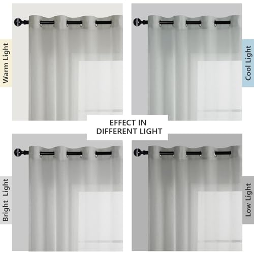 JIUZHEN Grey Sheer Curtains 54 Inches Long - Grommet Semi Transparent Window Drapes for Bedroom Living Room, Set of 2 Panels with Tiebacks, W52 x L54 by JIUZHEN - Used condition - Image 4