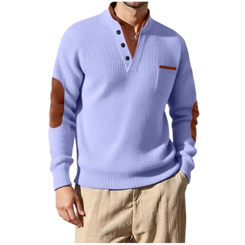 Men's V Neck Sweatshirt Color Block Long Sleeve Button Pullover with Pockets Fashion Casual Fall Comfort Sweatshirts