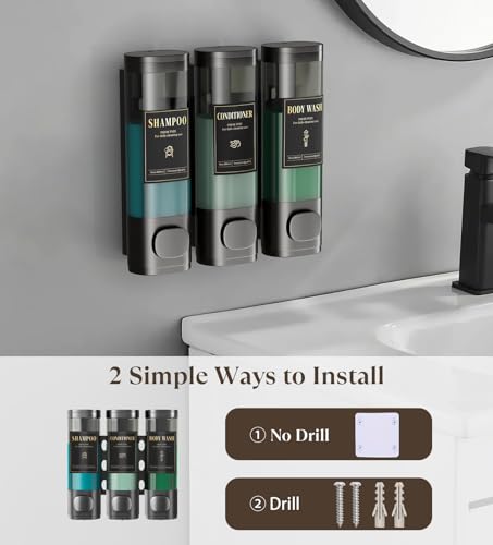 Image of Luxspire Shampoo and Conditioner Dispenser, Shower Soap Dispenser 3-Chamber | Lockable Large Capacity 900ml No-Drill Wall-Mounted Shampoo and Body Wash Dispenser for Bathroom Hotel Kitchen Airbnb