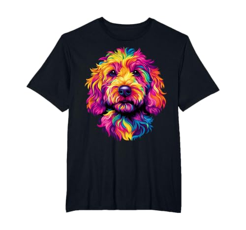 Colorful Goldendoodle Face Golden Doodle Dog Lover Black T-Shirt, Men's Big and Tall, Black, 4X Tall