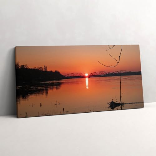 Image sur toile 100x50cm murale d'art paysage lacustre coucher du soleil