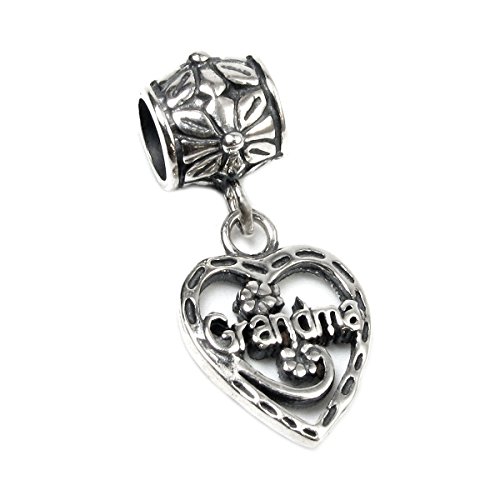 Queenberry de plata de ley Love abuela Corazón European Dangle Bead Charm
