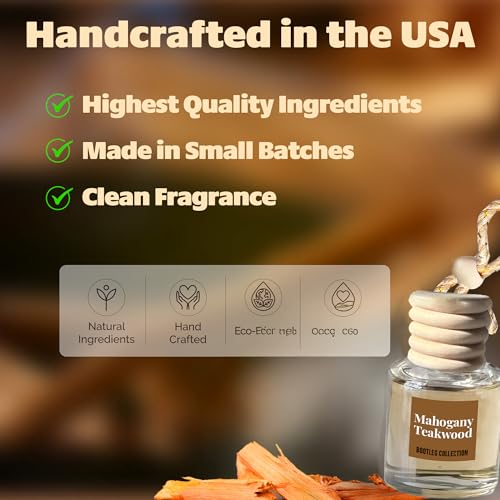 Image of Car Air Freshener Diffuser, Mahogany Teakwood Aromatherapy, Natural Fragrance Oil, Long Lasting, by Bootleg Collection, Made in USA