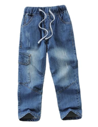 Boys Jeans Kids Straight Jeans Stretchable Elastic Waist Denim Pants - Main Image