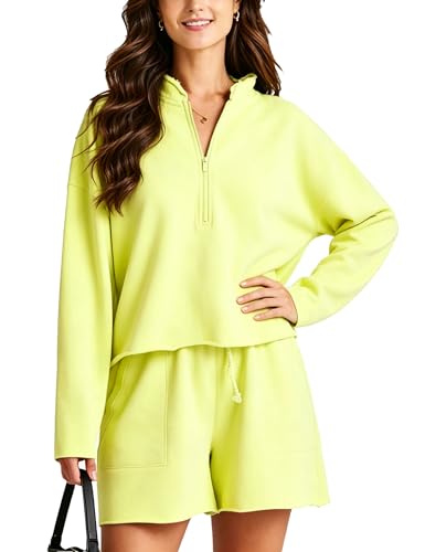 Image of Bozanly Two Piece Outfits for Women Trendy Long Sleeve Tops Shorts Set